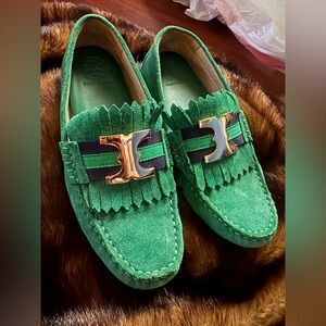 Tory Burch Green Suede Loafers